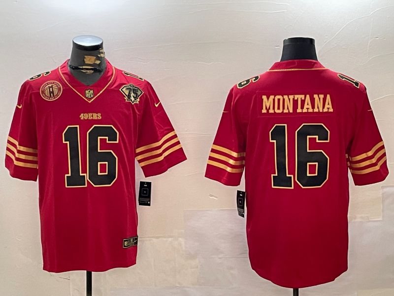 Men San Francisco 49ers #16 Montana Red Gold 2024 Nike Limited NFL Jersey style 12304->san francisco 49ers->NFL Jersey